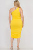 Plus Size Sexy Solid Color Ruched One Shoulder Midi Bodycon Dress-44502