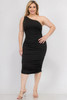 Plus Size Sexy Solid Color Ruched One Shoulder Midi Bodycon Dress-44500