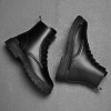 Men's Fashion Casual Leather Black Yellow Stylish Ankle Short Martin Boots
