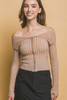 Ribbed bardot zip up long sleeve-44787