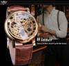 Winner Men's Watch Luxury Transparent Golden Case Casual Design Leather