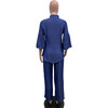 Women High Collar Button Flounce Top and Wide Leg Pants Denim Jeans 2 Piece Sets