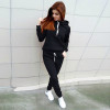 Womens 2 Piece Set Hooded Tops + Pants Solid Fleece Tracksuit Sweatshirt  Suits