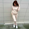Womens 2 Piece Set Hooded Tops + Pants Solid Fleece Tracksuit Sweatshirt  Suits