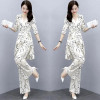 Women's Casual Suit Summer New Two Piece Set Wide Leg Long Pant Half Sleeve Top