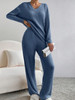 Women's New Style Fashion Sweater Suit Casual Straight Leg Pants V-neck Striped