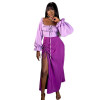 Women's Clothing New Fashion Flared Sleeve Short Top Split Skirt Two Piece Set