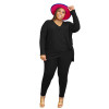 Women's Casual Plus Size Two Piece Set Solid Color Long Sleeve Knit Suit