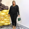 Women's Casual Plus Size Two Piece Set Solid Color Long Sleeve Knit Suit