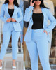New Fashion Women Formal Breasted Solid Blazers Jacket Pants Two Pieces Set