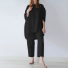 New Women's Half Sleeve Loose Shirt Two Piece Sets Ladies Wide Leg Pants Suit