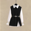 Large Women's Suit New Knitted Vest Shirt Slim Fitting Jeans Three Piece Set