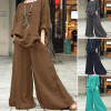 Women's Fashion Casual Linen Shirt Long Sleeve Pants and Top Shirt Two Piece Set