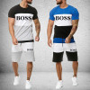 Men's Striped Tracksuits Casual Cool Short Sleeve Sports  T-Shirt Shorts Set
