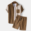 Men's Waffle Casual Sets Short Sleeve Tops and Shorts Two Pieces Sets Tracksuit