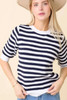 Short Sleeve Sweater Knit Stripe Top-48424 Short Sleeve Sweater Knit Stripe Top-48424