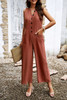 V Neck Button Sleeveless Wide Pockets Jumpsuit-48307