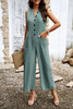 V Neck Button Sleeveless Wide Pockets Jumpsuit-48307