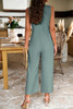 V Neck Button Sleeveless Wide Pockets Jumpsuit-48307