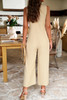 V Neck Button Sleeveless Wide Pockets Jumpsuit-48307