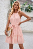 Solid Halter Neck Sleeveless Waist Tie Ruffle Dres-48302