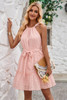 Solid Halter Neck Sleeveless Waist Tie Ruffle Dres-48302