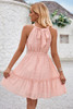 Solid Halter Neck Sleeveless Waist Tie Ruffle Dres-48302
