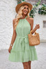 Solid Halter Neck Sleeveless Waist Tie Ruffle Dres-48302