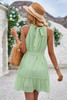 Solid Halter Neck Sleeveless Waist Tie Ruffle Dres-48302