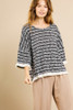 Heathered Striped Knit Bell Sleeve Round Neck Top-26795