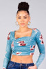 Ruched Velvet Floral Back Tie Crop Top-28179