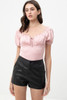 Satin Bodysuit With Front Neck Tie And Scooped Neck-28644