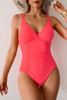 Solid One Piece Ruched Strappy V Neck Bikini-49375