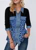 Blue Leopard Print Denim Panel Shirt