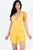 Casual Solid Halter V Neck Ribbed Bodycon Romper-41963