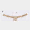 Double Circle Rhinestone Charm Curb Link Choker Necklace-41892