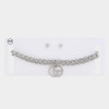 Double Circle Rhinestone Charm Curb Link Choker Necklace-41892