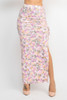 Front Knot Floral Top & Ruched Maxi Skirts Set-41891