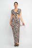 Front Knot Floral Top & Ruched Maxi Skirts Set-41890