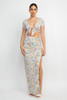 Front Knot Floral Top & Ruched Maxi Skirts Set-41887