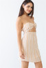 White & Apricot Stripe Print Strapless Twist Cut-out Smocked Back Mini Dress...