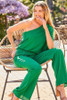 One Shoulder 3/4 Sleeve Unbalanced Waist Elastic Solid Pants Jumpsuit  -41664