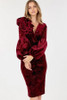 Flower Patch Flocked Velvet Fitted Midi Dress With Puff Sleeves-41641