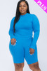 Plus Mock Neck Top & Biker Shorts Set-41638