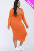 Plus Size Split Neck Long Sleeve Midi Dress-41592