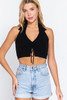 Halter Ruched Crop Sweater Knit Top   -41541