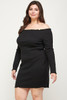 Plus Size, Solid Smocked Off Shoulder Dress-41508
