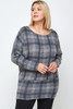 Boat Neck, Plaid Print Tunic Top, With Long Dolman Sleeves-41505