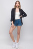 Woven Solid 3/4 Sleeve Blazer-41469