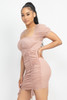 Ruched Square Neck Mesh Sleeve Dress-41276